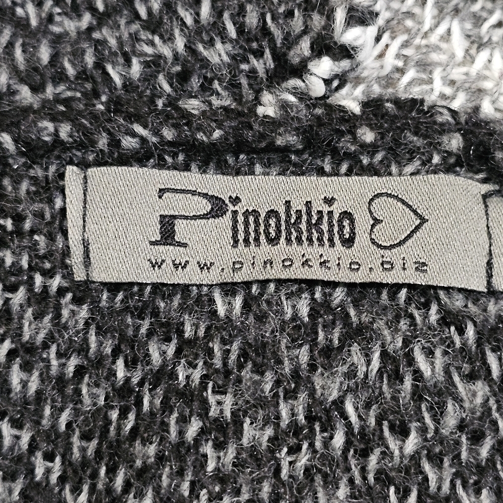 Pinokkio Womens Black Gray Ivory Patchwork Knit Waterfall Cardigan Italy Large - Picture 5 of 7